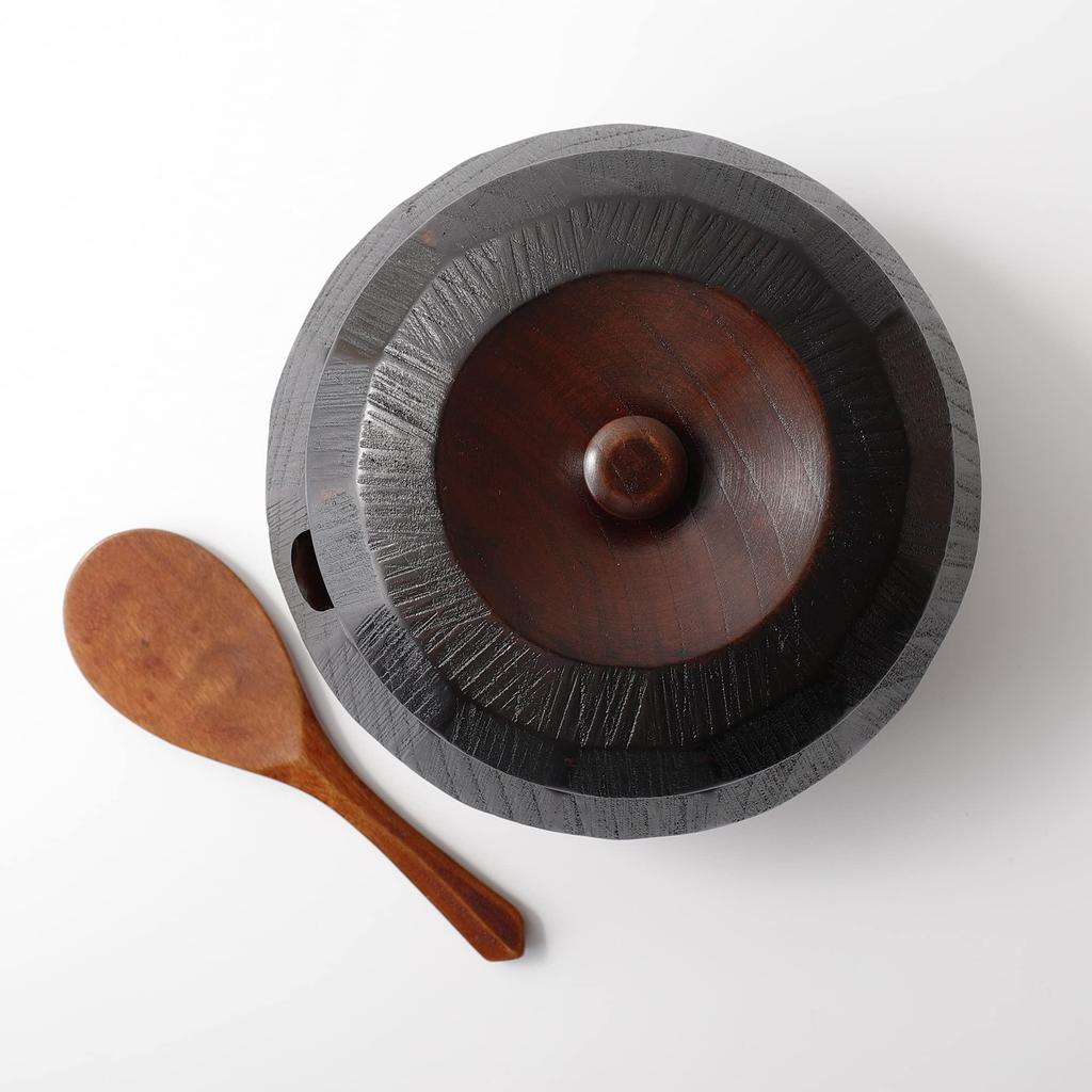 Osaka Choseido Wooden Rice Container with Rice Serves Go Spoon, 2-3 People, Approx. 1.5 (1.5 Cups)
