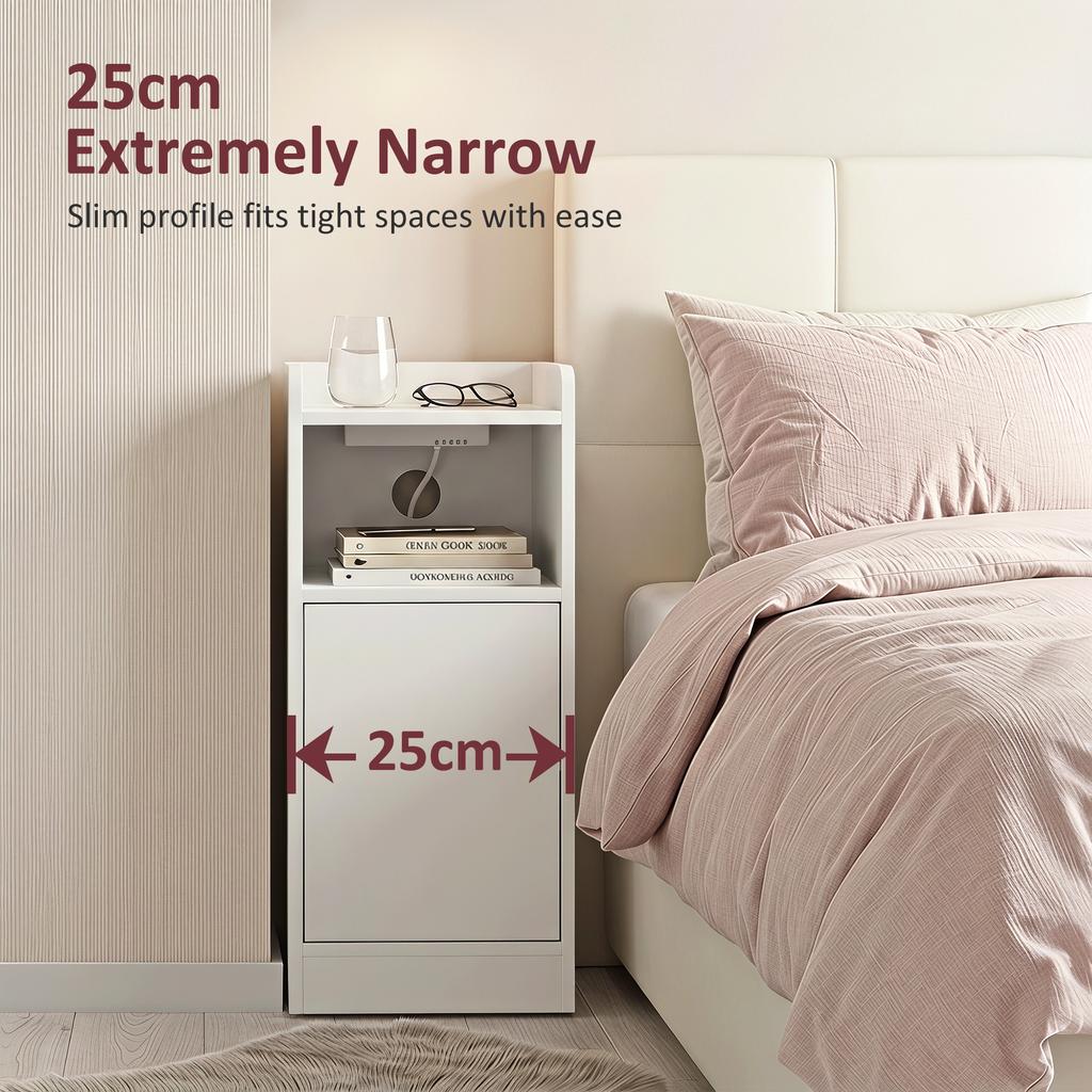 Slim Bedside Table Set of 2 Narrow Bedside Cabinet, White