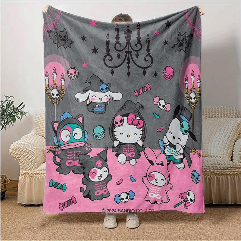 1pc Hello Kitty & Friends Halloween Adventure Blanket, Perfect for Home Decor, Gift Idea, Seasonal Use, Living Room, Travel, Camping, Car Blankets, Be