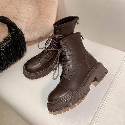 Женские ботильоны из натуральной кожи 2024 года, осень/зима 2024 года, толстая подошва, высокие короткие ботинки средней длины в британском стиле