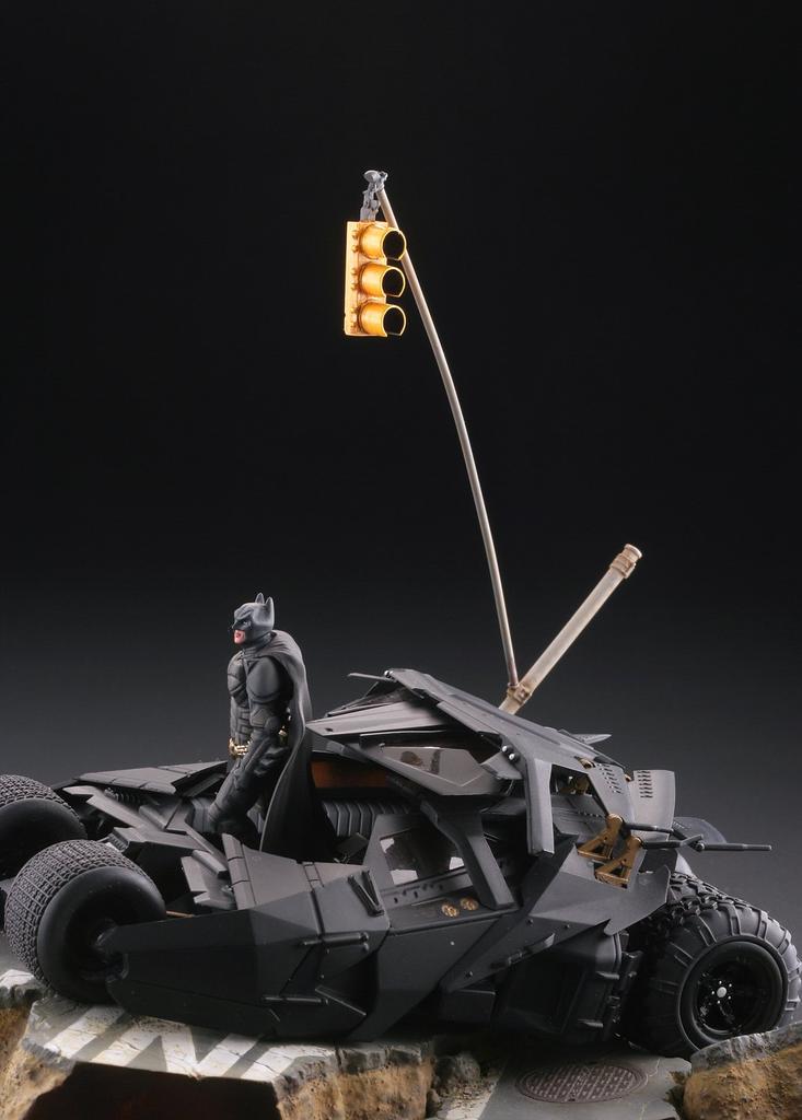 Legacy of Revoltech Batmobile Tumbler in Gotham ABS Finished Product City, & PVC, Pre-painted,