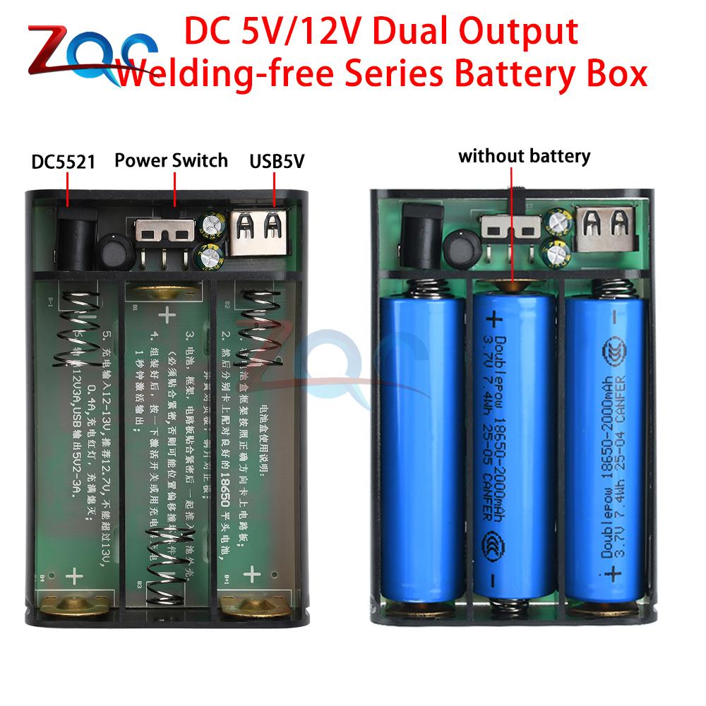 Блок питания от аккумулятора DC5V 12V ИБП 3 секции 18650 Литиевая батарея Без пайки Power Box Оптический Cat Роутер Источник бесперебойного питания DC5521