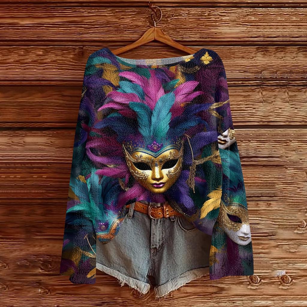 Женский модный пуловер с круглым вырезом, длинным рукавом и принтом, повседневный