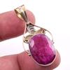 Red Ruby(Simulated) Handmade 925 Sterling Silver Two Tone Pendant 1.75" V7V09