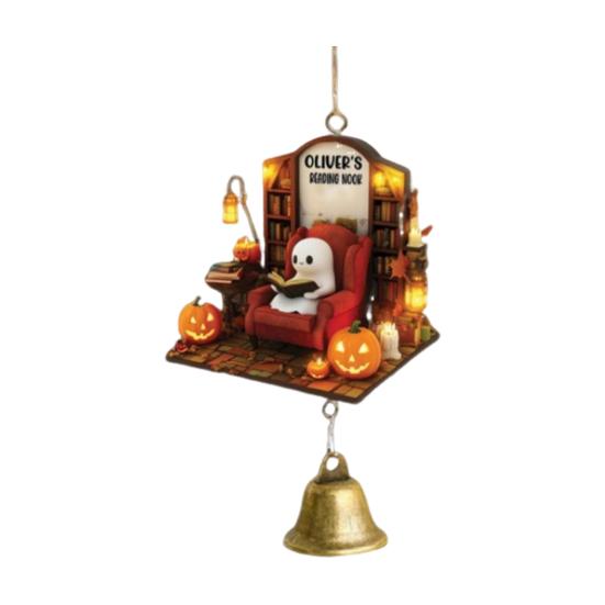 Книга-призрак Хэллоуинское украшение 2D плоский призрак в уголке для чтения подвесное украшение с колокольчиком подвеска на окно колокольчик ветра для декора дома