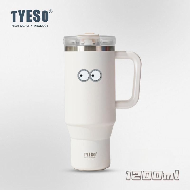 1200 мл Tyeso Вакуумная бутылка с ручкой из нержавеющей стали, автомобильная кружка, термокружка с соломинкой для горячей и холодной воды, дорожный стакан-термос с наклейкой-глазом