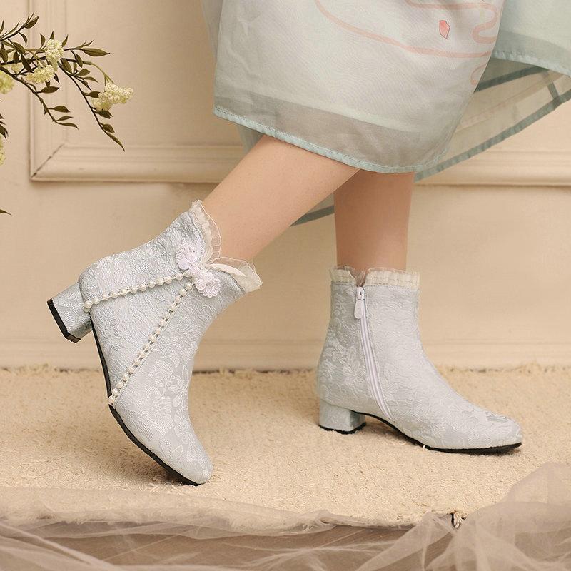 Новые женские короткие сапоги в национальном стиле на блочном каблуке средней высоты с пряжкой для студенток Лолита женские короткие сапоги для девочек