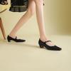 2026 New Square Head Women's Single Shoes Fashionable Shallow Mouth Mary Jane Head Leather Coarse Heel One Step Women's Shoes