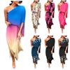 Women's Fashion Sexy One Shoulder Slit Hem Floral Short Sleeve Loose Casual Dress