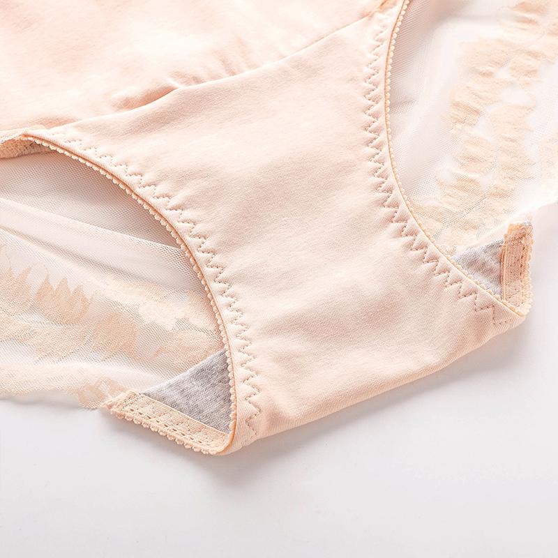 Mid-waist Abdomen Sexy Temptation Charming Underwear Women's Large Size Pure Cotton Crotch Hip-lifting Lace Transparent Shorts