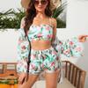 Swimsuit Women's Split Three Piece Set High Waist Long Sleeve Pants Bikini Suits Printed Swimwear