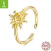 S925 Sterling Silver Plated 14K Gold Sun Opening Ring Sunshine Charm Sun Ring Jewelry