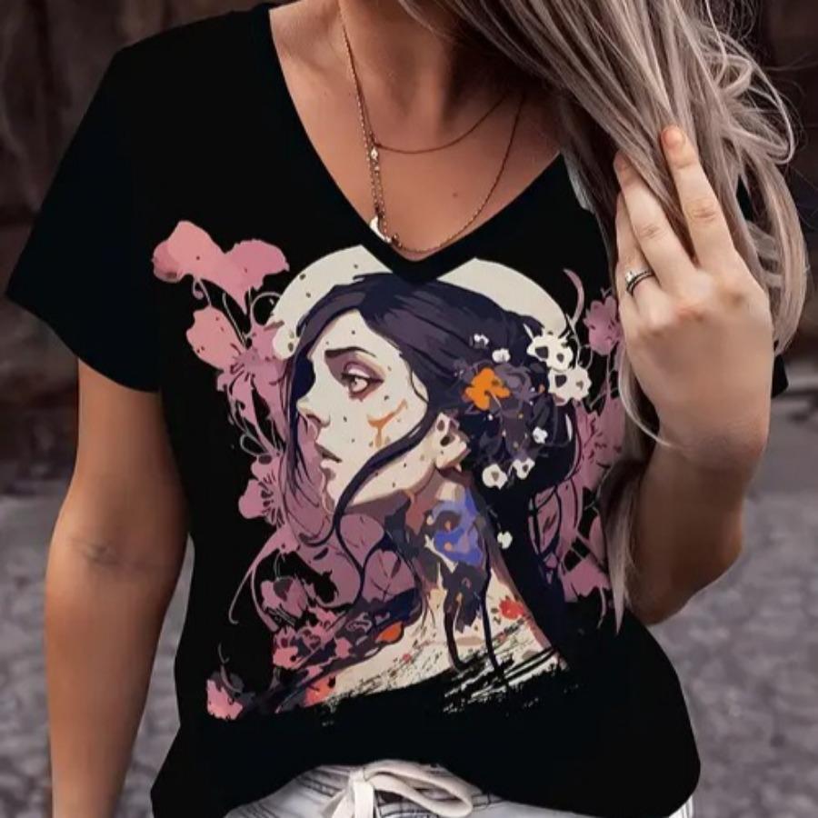 Винтажная женская футболка с принтом черепа и леопарда, с коротким рукавом, с V-образным вырезом, топы, удобные футболки