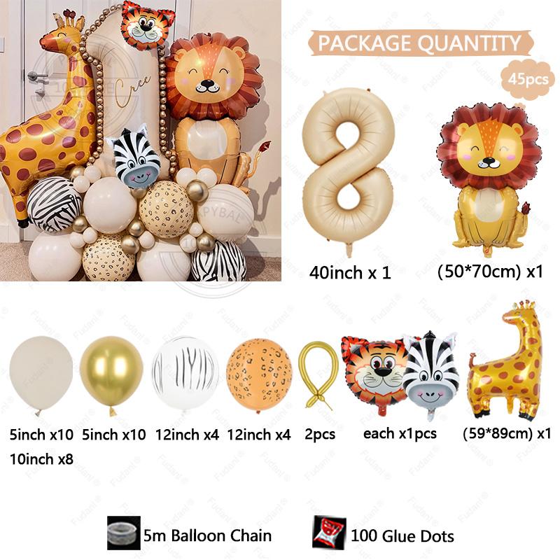 45Pcs Jungle Animal Air Balloon Sets Lion Safari Wild One Birthday Party Decorations Baby Shower Jungle Party for Home Decor