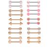 14G Stainless Steel Frosted Diamond-Set Rose Gold Nipple Ring & Tongue Piercing Jewelry