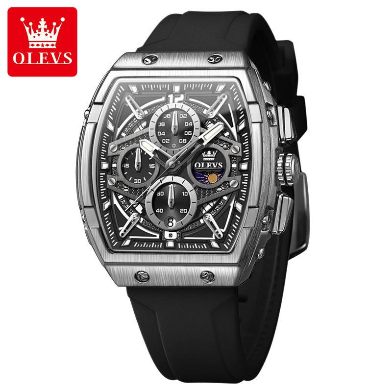 Men's Watches Hollowed Quartz Wristwatch Silicone Strap Tonneau Large Dial Design Waterproof Luminous Watch