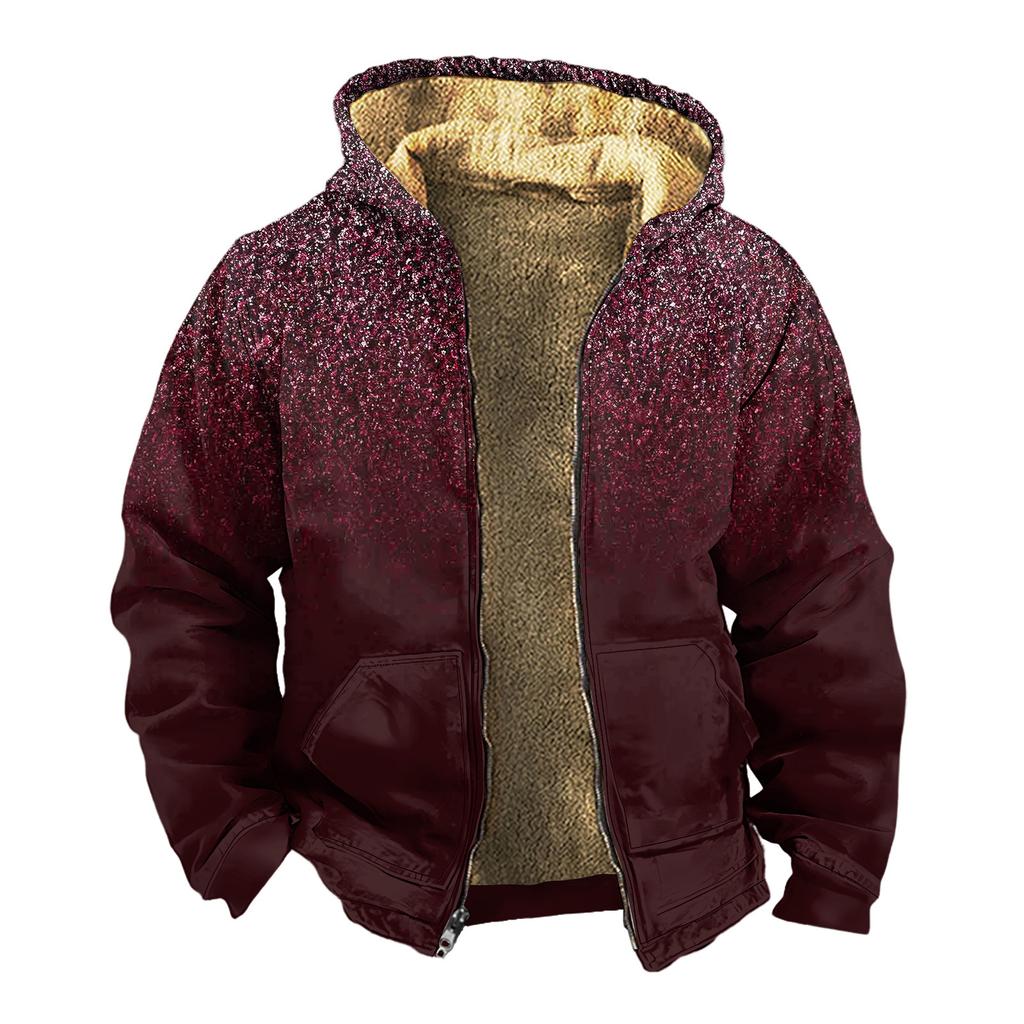 Мужская зимняя флисовая толстовка с капюшоном на молнии с накладным карманом, повседневная куртка