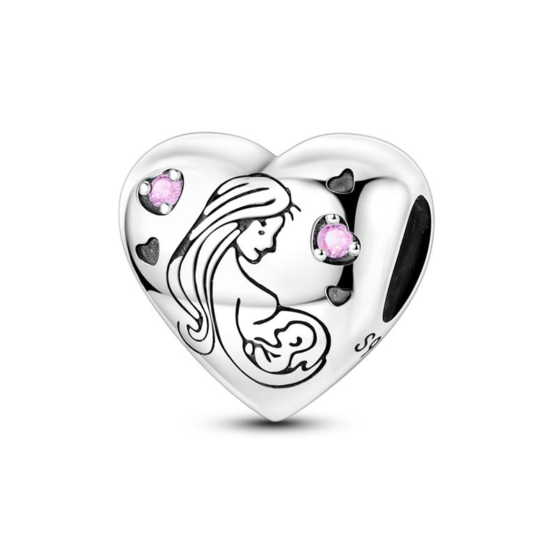925 Silver Charm Bead Mother's Day Love Heart Family Charms Beads Pendants Fit Bracelet Women Jewelry Gifts