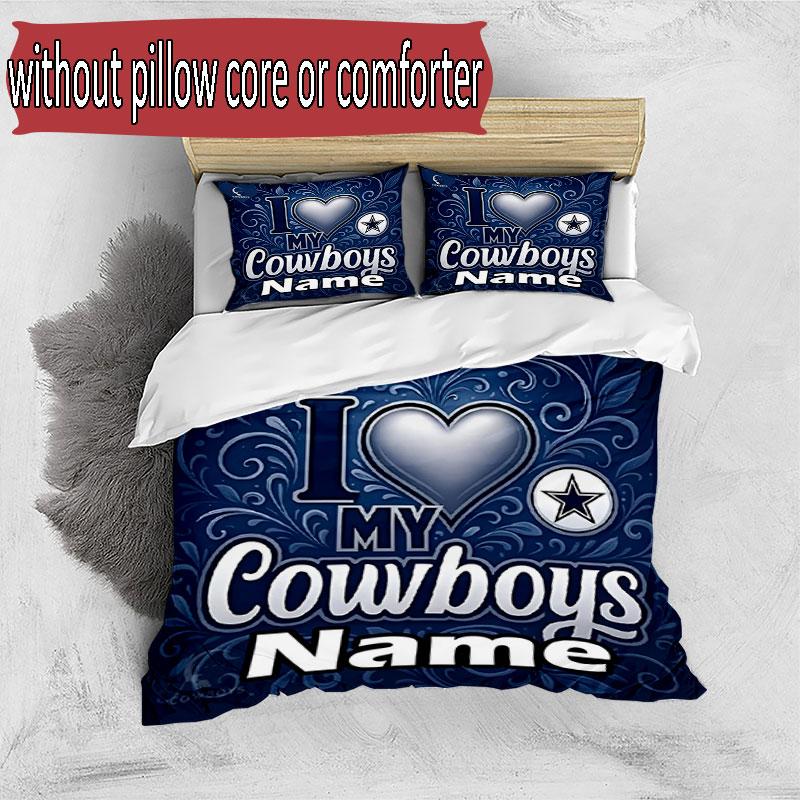 3pcs Duvet Cover Set (1*Duvet Cover + 2*Pillowcase, Without Core), Custom Name Dallas Cowboys Pattern Bedding Set, Home Bedroom Decor Gift