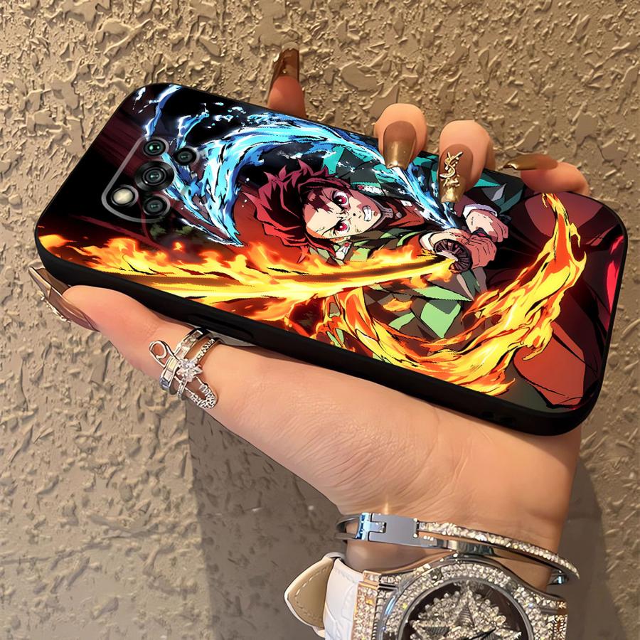 Black Soft Phone Cover Case for Xiaomi Poco C71 M3 M4 M7 Pro C50 F1 C61 M5 C75 F3 X3 X4 X5 X7 Pro C40 Anime D-Demon S-Slayer