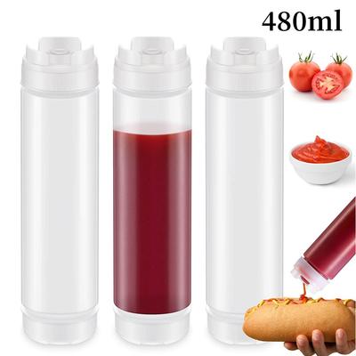 Бутылки с дозатором для соусов 480 мл, для оливкового масла, кетчупа, горчицы, пластиковые с двойной головкой, кухонные аксессуары