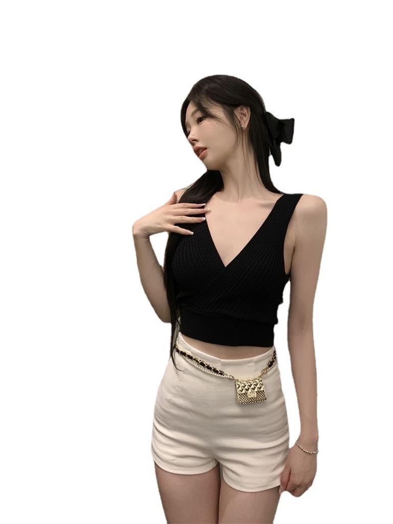 Pure desire chic sweet babes sexy suspender vest women's summer outer wear inner design sense niche short v-neck top