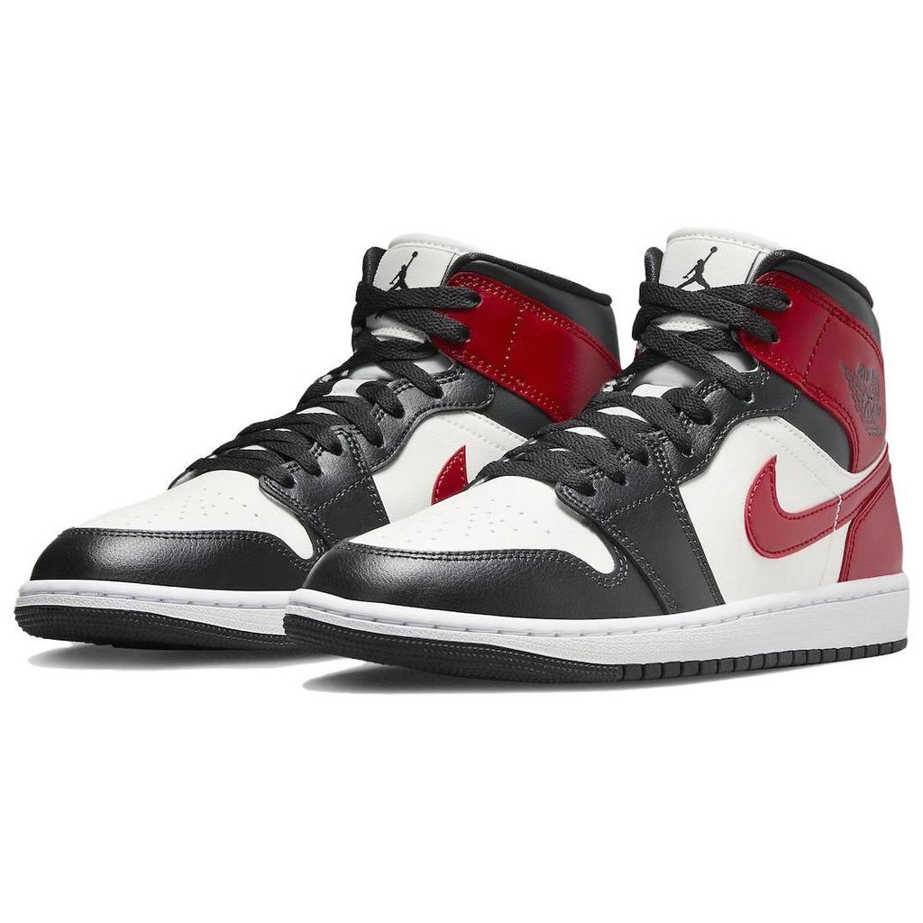 Air Jordan 1 Mid Black Toe Women Sneakers Red Sail Off-Noir BQ6472-160