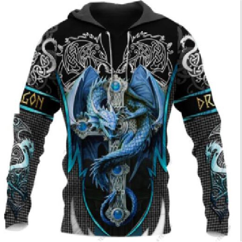 Spring Autumn Dragon And Tiger Tattoos 3D Print Unisex Deluxe Hoodie Men Sweatshirt Streetwear Pullover Casual Jacket Tracksuit