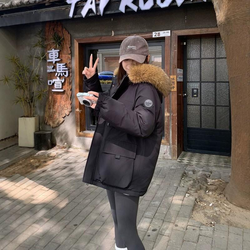 Plus Size Womens Warm Thickened Loose Cotton Padded Coat With Faux Fur Hood Winter Casual Outerwear