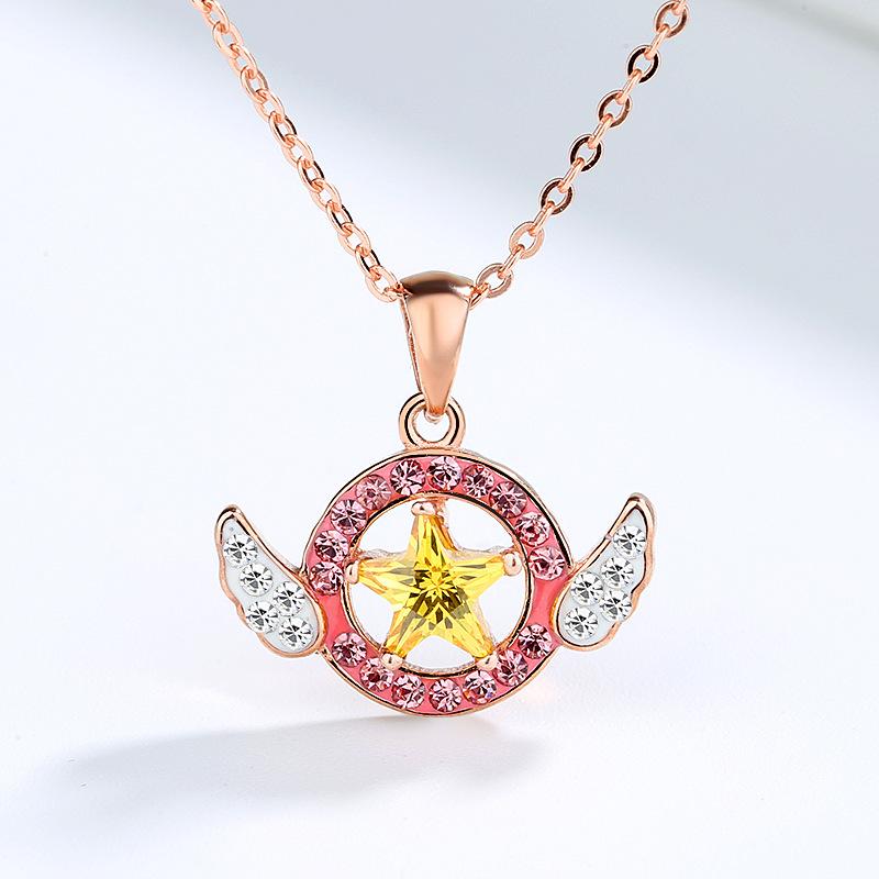 Аниме Cardcaptor Сакура ожерелье из стерлингового серебра 925 пробы звезда кулон ювелирные изделия для женщин девочек подарки на день рождения, Рождество, аксессуары для косплея