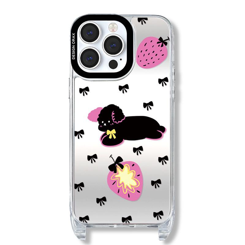 Чехол Zhitai iPhone 15 Pro Mirror, мультяшный дизайн, совместим с iPhone 12/13/14 Pro Max, в комплект входит ремешок