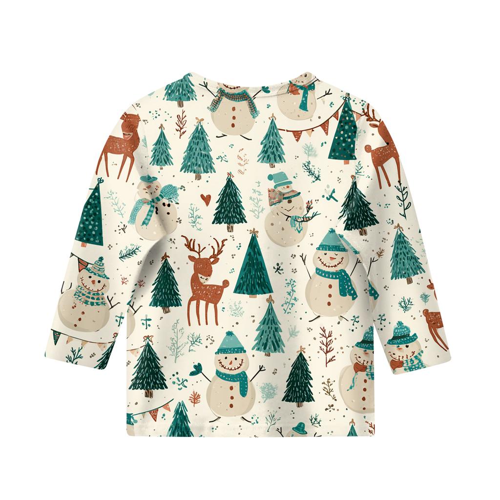 Children's 3/4 Sleeve Round Neck Top Christmas Tree Printed Everyday Casual Top
