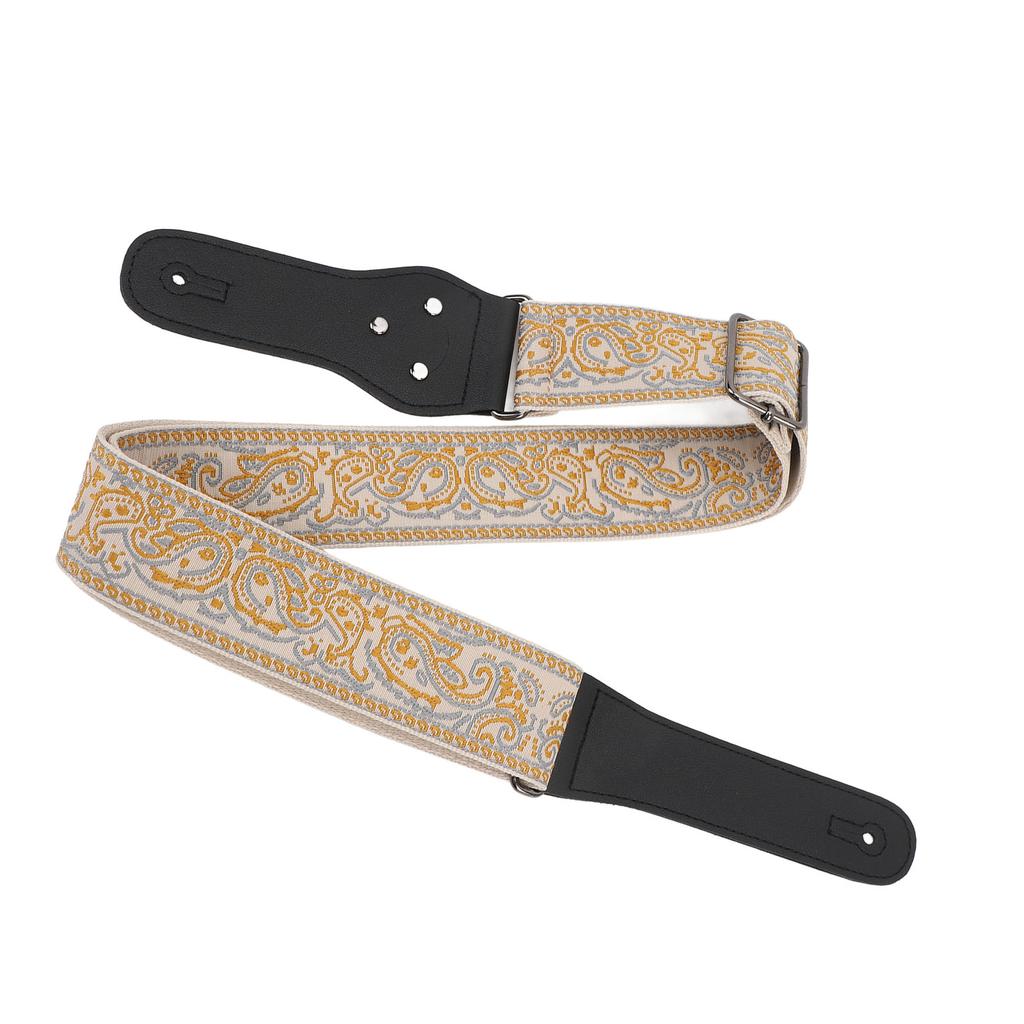Винтажный вышитый гитарный ремень, регулируемой длины, широкий гитарный ремень для акустических и электрогитар, бас-гитар, золотой