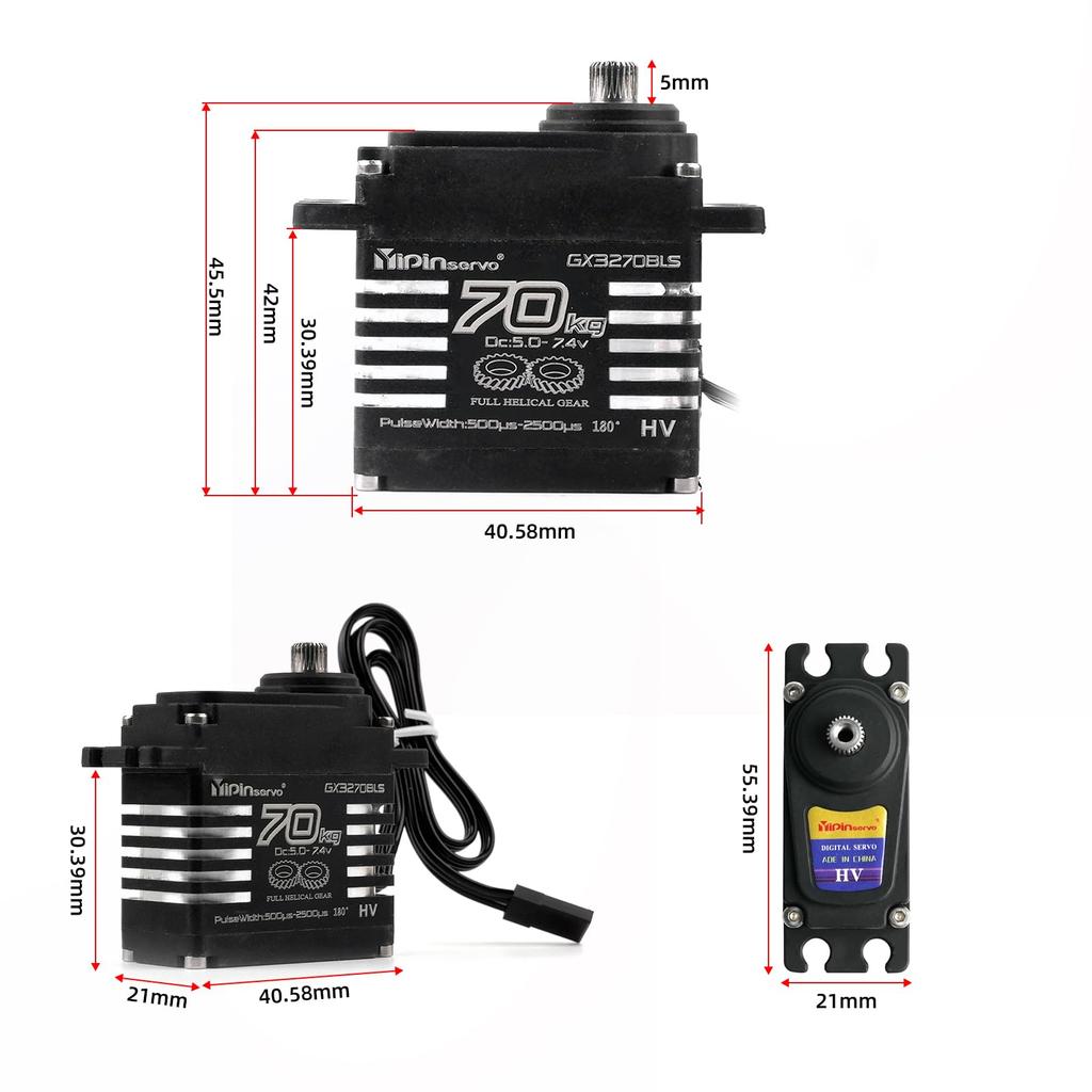 Rcmall GX3270BLS Digital Servo, 70KG High Torque, 360°/270°/180°, Metal Gear, IP68 Waterproof, for RC Crawlers (360 Degree)