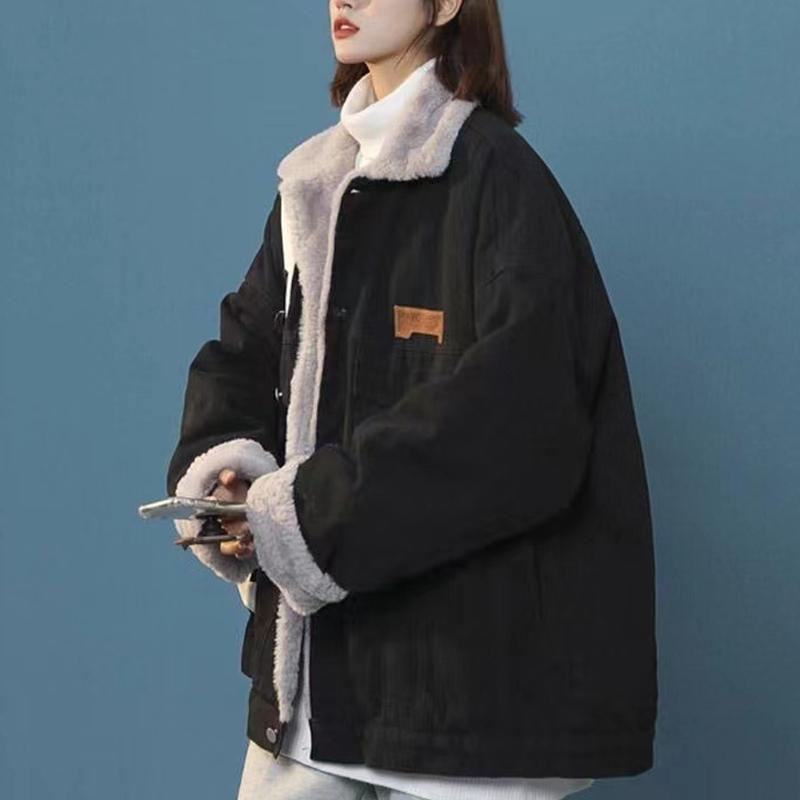 Women's Winter Plush Denim Jacket Casual Padded Warm Baseball Cotton-padded Jacket