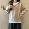 Women's Retro Patchwork Slimming Hoodie - Spring/Autumn Thin Loose Fake Two-Piece Design