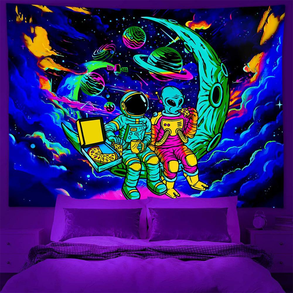 УФ-реактивная настенная гобеленовая tapestry с изображением грибов, светящаяся в темноте под черным светом, гобелены с изображением инопланетных черепов, искусство с астронавтами для декора спальни