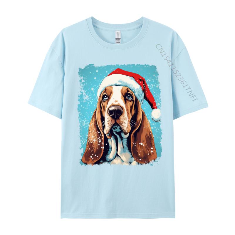 Christmas Dog Basset Hound T-Shirt Fashion Tops Tee Tops Hipster Male T Shirts Funny Cool Tee Streetwear Man