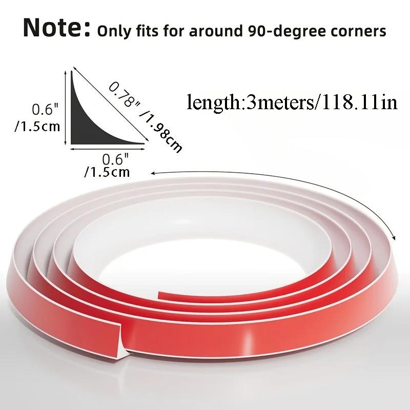 1pc 3meters/118.11in Flexible Quarter Round Molding Peel Bendable Decorative Mold Adhesive Peel Stick Trim for Floor Edges