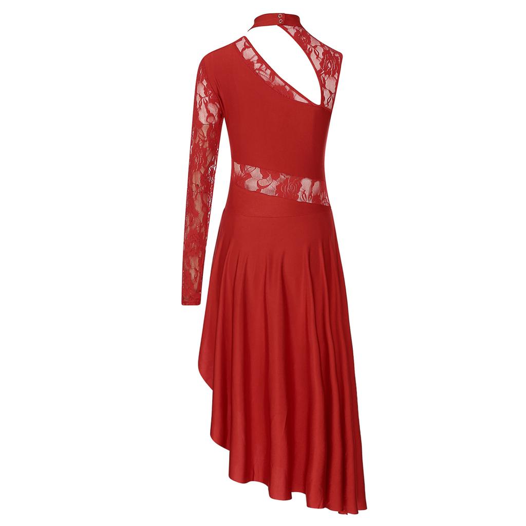 Женское асимметричное платье-туника для танцев, лирическая танцевальная одежда, кружевное платье с вырезами, платье для танцевальной вечеринки