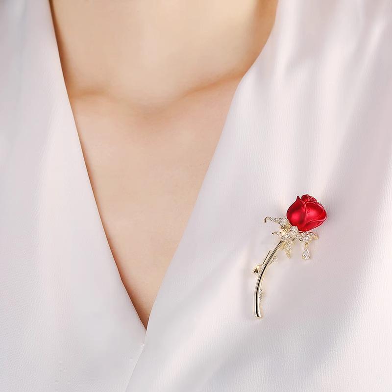 2024 Red Rose Brooch for Coat Suit - High-End Fashion Accessory