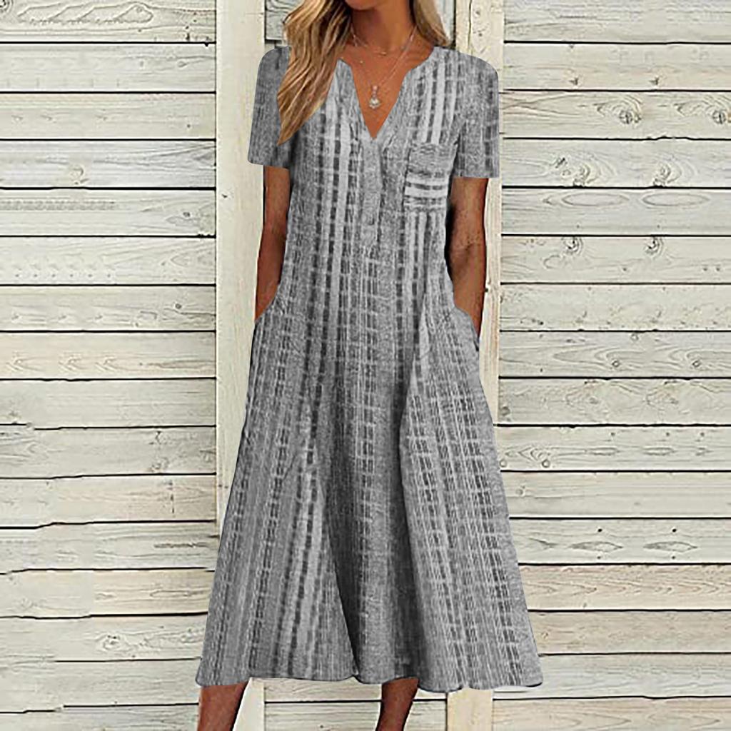 Летнее платье для женщин 2023, повседневное пляжное свободное платье с v-образным вырезом и короткими рукавами с принтом