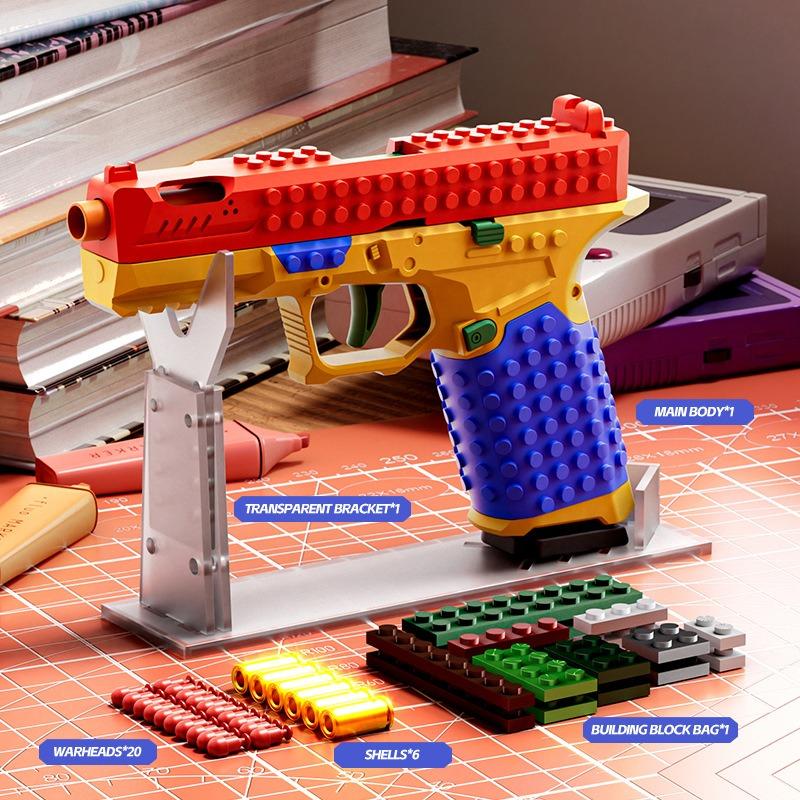 Non-Toxic Sig17 Building Blocks Toy Gun Auto Firing Eject Shell Blowback Soft Bullet Pistol Outdoor War Game For Children Adults Gift
