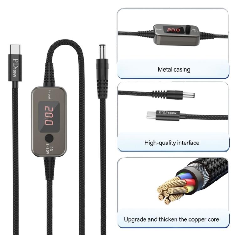 Интеллектуальный дисплей Кабель для зарядки USB C PD100W 5V - 20V Автоматическое переключение напряжений Опция с головкой DC5525