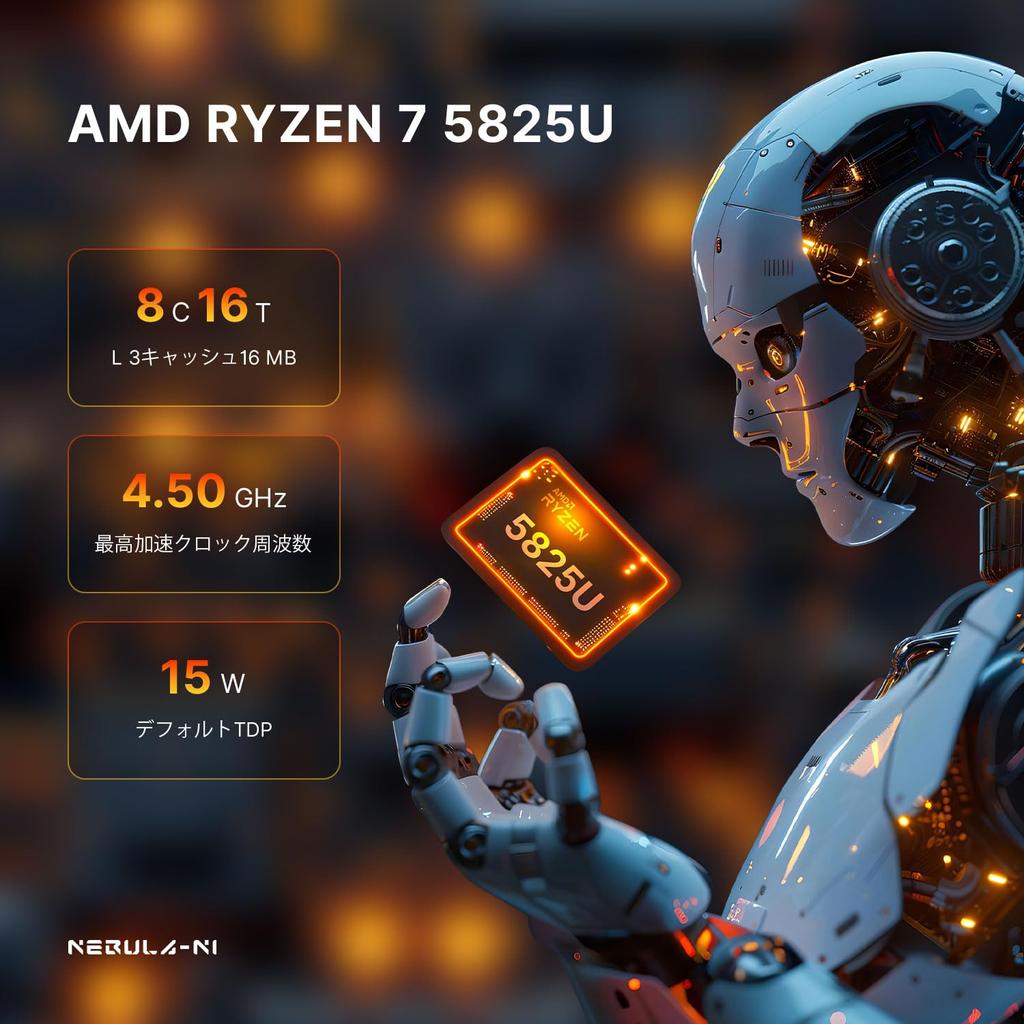 ORIGIMAGIC N1 Mini AMD Ryzen 7 5825U up to Mini Computer 16GB DDR4 RAM 512GB NVMe 4K Quad 4 screens 11 Pro PC, (8C/16T, 4.5GHZ), M.2 SSD, Display/WiFi