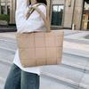 Simple Cotton Clothes Down Bag 2025 New Sewing Line Plaid Bag Fashionable Plain Board Large Capacity Tote Shoulder Bag