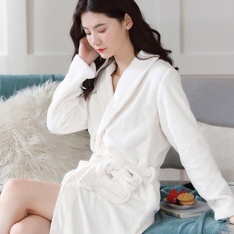Couples Flannel Robe Long Sleeve Thick Coral Fleece Bathrobe Home Pajamas Comfort