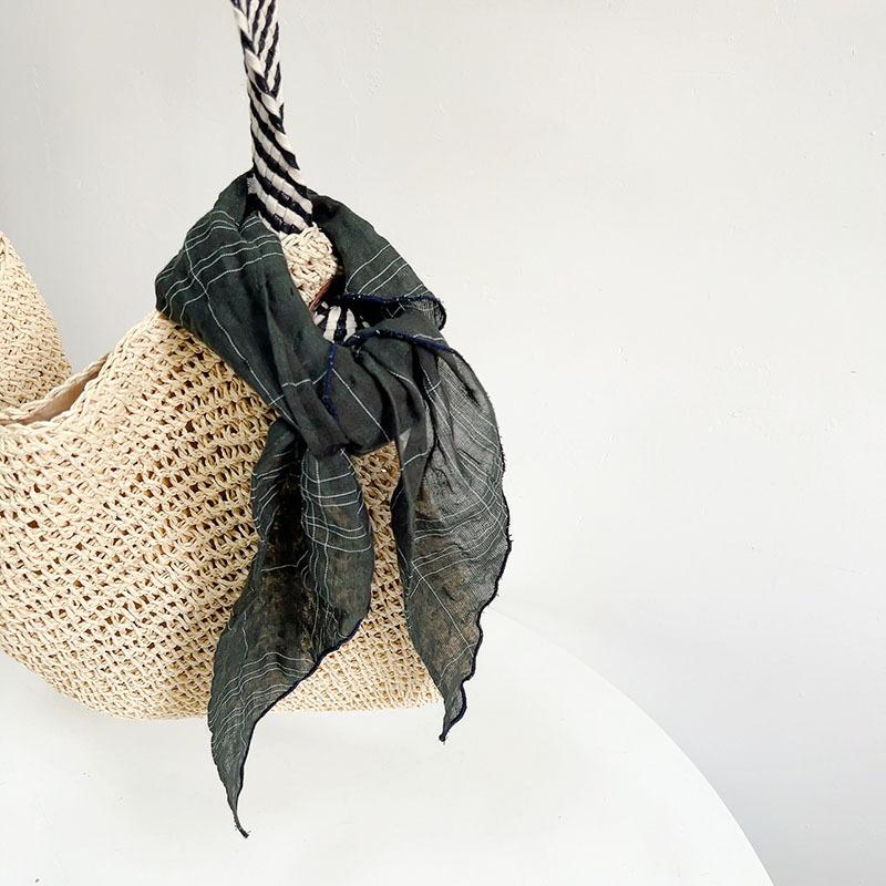 Новый треугольный шарф для женщин летняя мода шейный платок хлопок лен клетка легкий платок