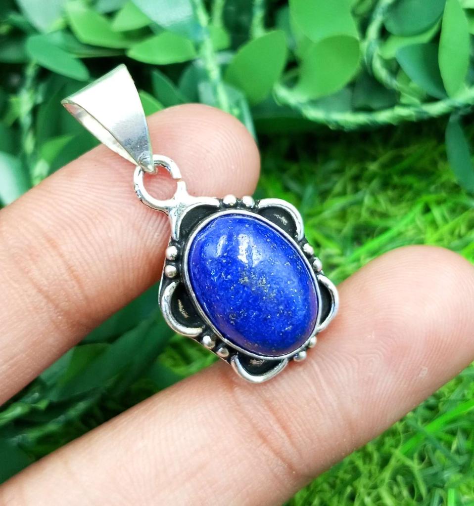 Lapis Lazuli Gemstone 925 Sterling Silver Plated Necklace Chain Pendant Jewelry NST-J2H4505
