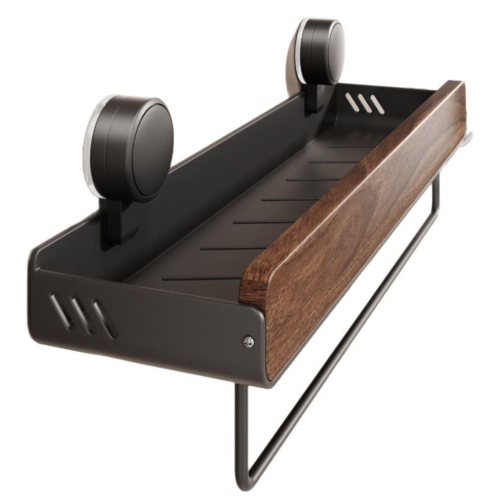 Walnut Finish Bathroom Shelf Strong Grip Bathroom Storage Rack Wall Mounted Organizer Vanity